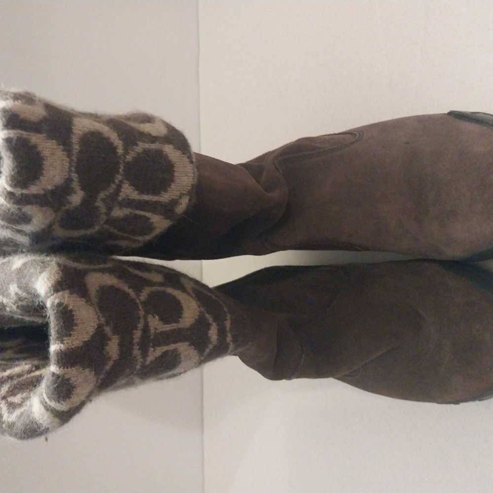Coach Brown and Cream Winter Rain Boots with Ornate Design